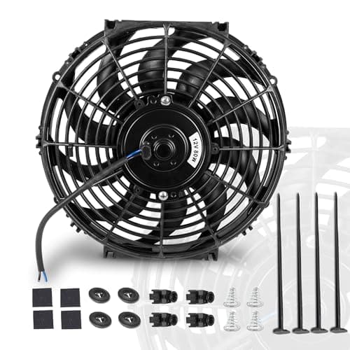 EVERESTWAY 12 Inch 12” Black Universal Electric Radiator Slim Fan 12V 80W High Performance Cooling Push Pull w/Mounting Kit 1PCS