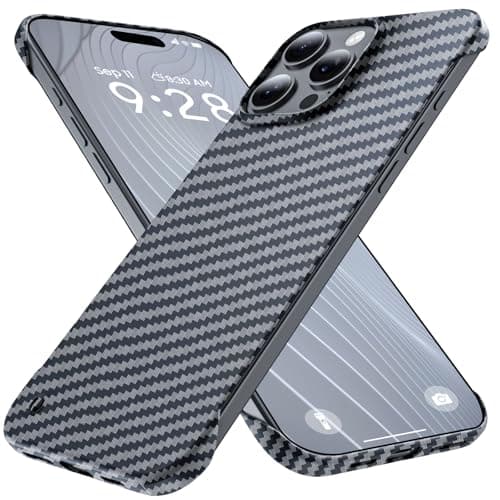 GRECAZO UltraThin Frosted Soft Touch Skin Borderless Carbon Fiber Bump Texture Case for iPhone 16 Pro Phone Case 632024 Slim Minimalist Lightweight Frameless Matte Hard Cover CaseBlack