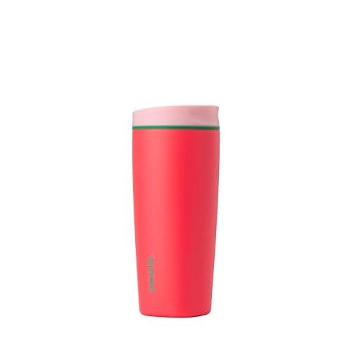 Owala SmoothSip Slider Insulated Stainless Steel Coffee Tumbler, Reusable Iced Coffee Cup, Hot Coffee Travel Mug, BPA Free 20 oz, Pink/Red (Strawberry Fields)