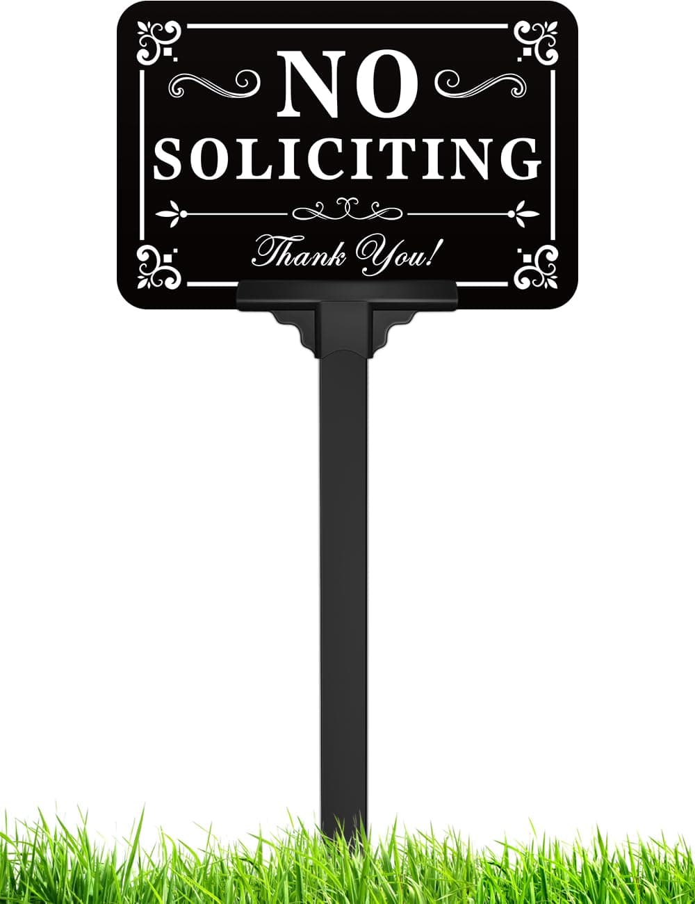 Multiwins No Soliciting Sign for House with Stake - Adjustable Height - 12 x 8 Inch/37 Inch High - 50-mil Thick Aluminum -Metal No Soliciting Yard Sign for Home/Front Door and Business (Rectangle-White)