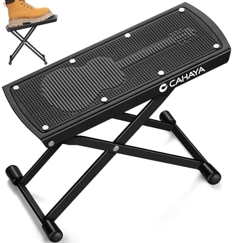 CAHAYA Guitar Foot Rest Stool - 6 Position Height Adjustable Footstool with Non-Slip Rubber Pad for Classical Acoustic Electric Bass Guitar Player Black