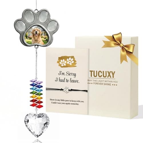 Dog Memorial Gifts for Loss of Dog, Personalized Pet Memorial Suncatcher with Paw Photo Frame, Pet Loss Sympathy Gift, Dog and Cat Remembrance Bereavement Passing Away Keepsake with Memorial Bracelet