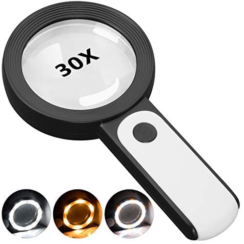 JMH Magnifying Glass with Light 30X Handheld Large 18LED Cold and Warm Light with 3 Modes Illuminated Magnifier for Seniors Reading Inspection Coins Jewelry Exploring