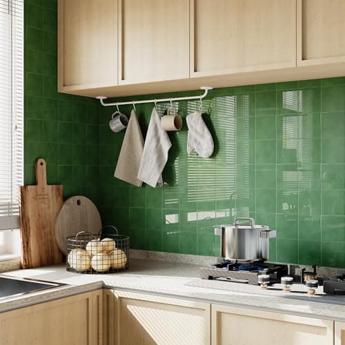 Yoillione Peel and Stick Backsplash for Kitchen: Self Adhesive Wall Tiles for Bathroom - Vinyl Thick Back Splash Tile (10, Square Green)