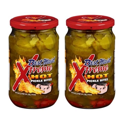 Best Maid Products - 24 Ounce Glass Jars Baby - Dill, Kosher, Hamburger Slices, Garlic Bites, Habanero Chips, & Xtreme Hot Pickles (2 Pack, Xtreme HOT Pickles)