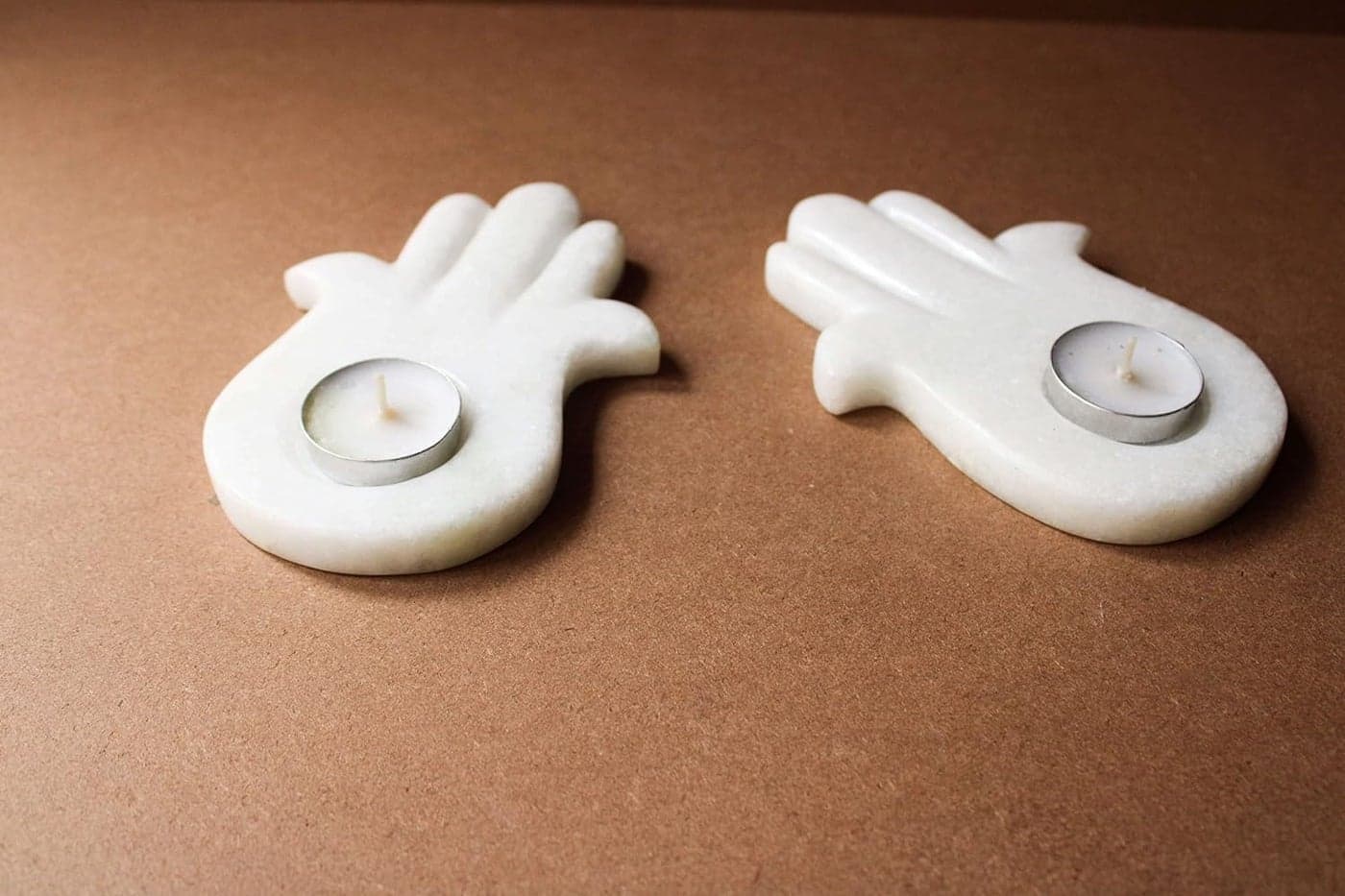 Jaipur Art Exports White Marble Hand Shape Candle Holder Meditation Room Home Zen Ornament 55 Inches Set of Two
