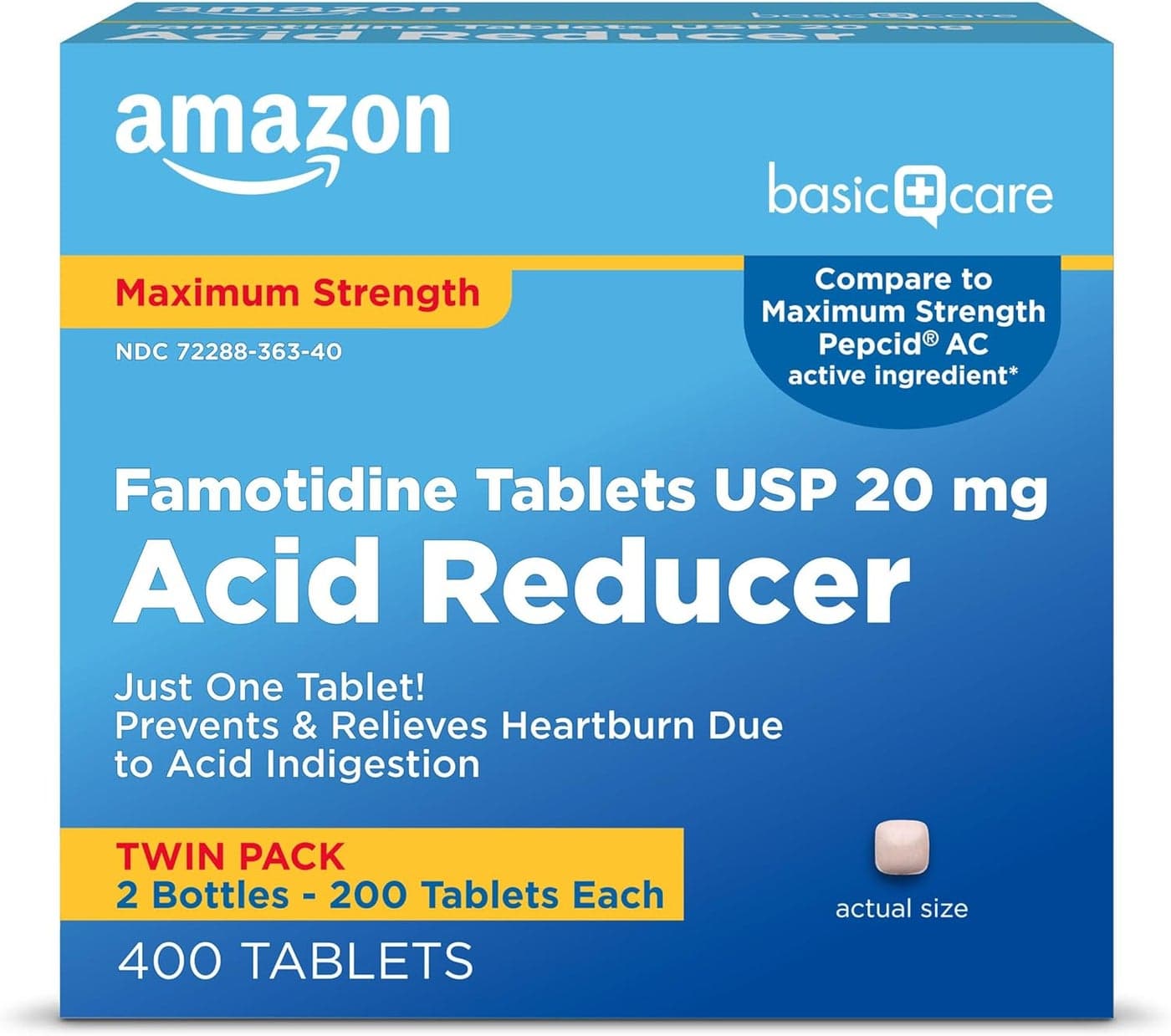 Care Maximum Strength Famotidine Tablets Acid Reducer for Heartburn Relief 20 mg 400 Count Pack
