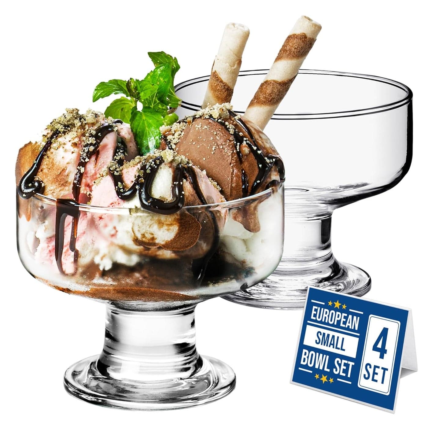 Crystalia Glass Ice Cream Bowl Set Small Glass Dessert Cups for Trifle Parfait Sundae and Nuts LeadFree Footed Dessert Cups Clear Glass Fruit Parfait Cups Set of 4 Rounded