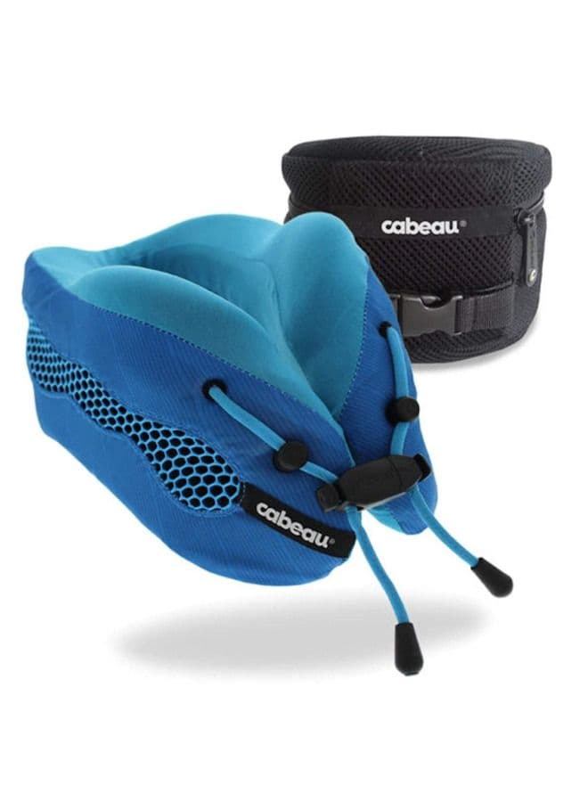 Evolution Cool 2.0 Travel Pillow, Air Circulating Head and Neck Memory Foam Cooling Travel Pillow - Blue