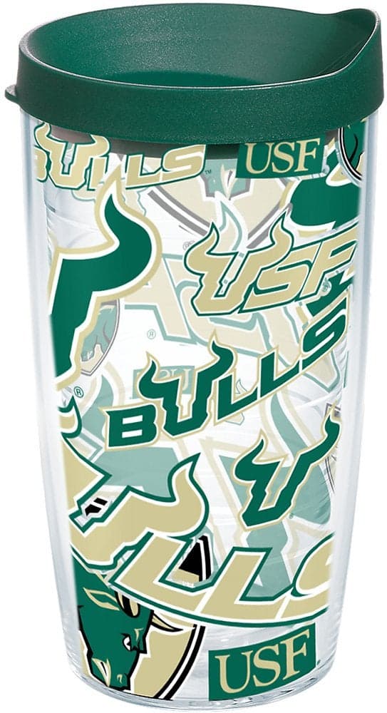 Tervis Made in USA Double Walled University of South Florida Bulls Insulated Tumbler Cup Keeps Drinks Cold Hot 16oz All Over