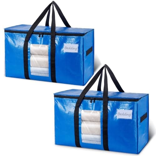 TAILI Extra Large Moving Bags, 2 Pack Blue Heavy Duty Totes For Storage with Visible Window, Wrap Around Handles, Storage Bags for Space Saving, Alternative to Moving Boxes