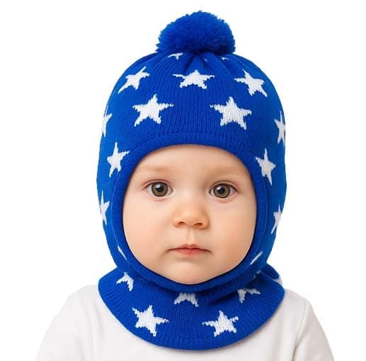 MIKONIKO Baby Boys & Girls Soft Woolen Monkey Cap | Unisex Wool Skull Cap for Infants & Toddlers (6 Months to 12 Months) Blue