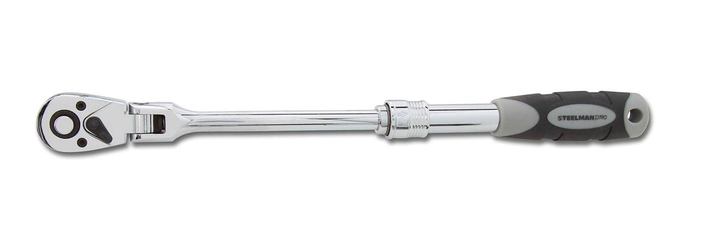 Steelman 3/8-inch Drive 72-Tooth Extendable Flexible Head Ratchet, Extends from 9 1/2 Inches to 13 1/2 Inches, Quick Release, Comfort Grip