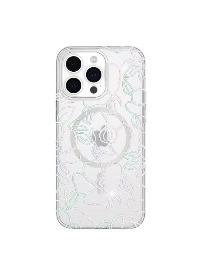 Clear Floral Case Compatible with iPhone 15 Pro Max 2023 6.7" - 10Ft Drop Protection Cover, Made from Recycled Materials, Magsafe Wireless Charging Compatible - Modern Floral Silver