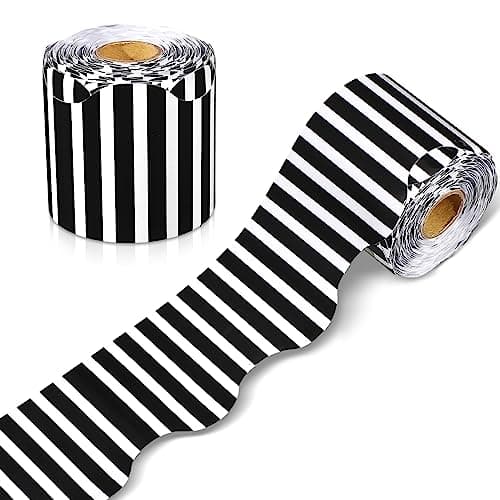 Eaasty 69 ft Bulletin Board Borders Scalloped Border Trim Classroom Decoration for School Chalkboard Bulletin Board Wall Supplies(Black and White)