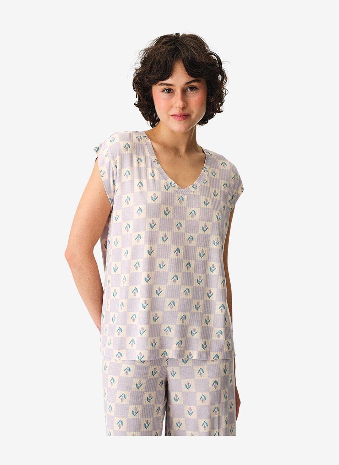 Women Ella Printed Short Sleeve Lilac T-Shirt