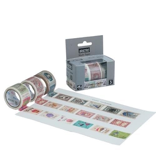 BRUSTRO Washi Masking Tapes Stamp Collection Shade, 25 mm x 5 mtrs (Set of 3)