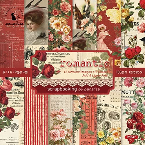 6x6 Scrapbook Paper Pad Romantic Vintage 160gsm Heavyweight Cardstock 24 Pcs Victorian Rose Retro Portrait Decorative Paper for Scrapbooking Junk Journaling Card Making DIY Crafts