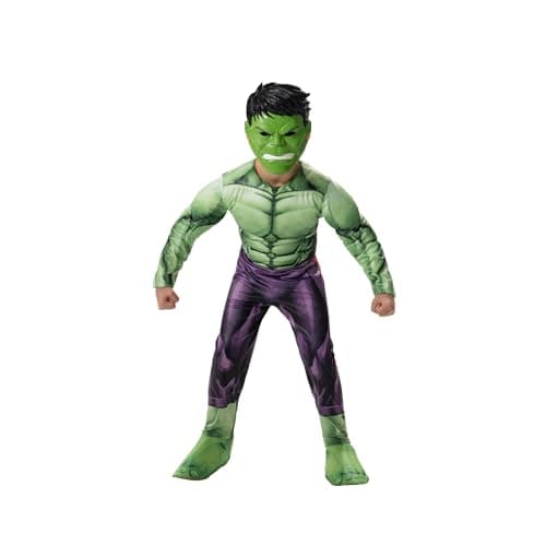 Marvel Hulk Official Youth Halloween Costume Premium Quality Padded Jumpsuit with Plastic Mask Size Small Green