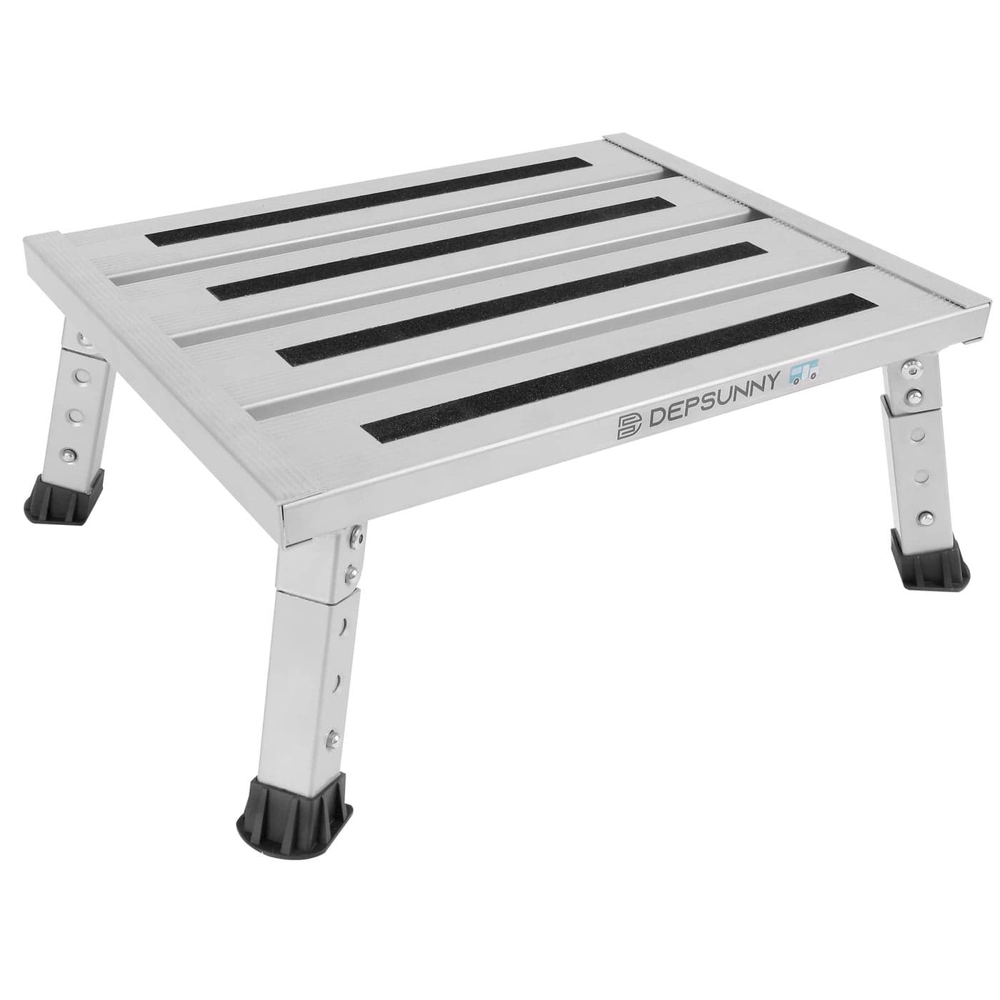 DEPSUNNY Adjustable Height Aluminum RV Step Stable Foldable Platform Step Stool Supports Up to 1000 lb NonSlip Rubber Feet and Platform Mat Easy to Carry Silver