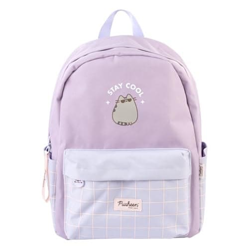 Pusheen School Backpack | Backpack Pusheen The Cat 25L, 20 x 29 x 42 cm, Adjustable Shoulder Straps, Front and 2 Side Pockets, Backpack for Girls or Girls, Kawaii Stationery, Purple, 20