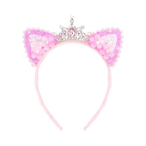 YARIEW Rhinestone Cat Ears Headbands Cat Ear Tiaras for Women Crown Headband Hair Accessories for Women Halloween Cosplay Costume Accessory Pink