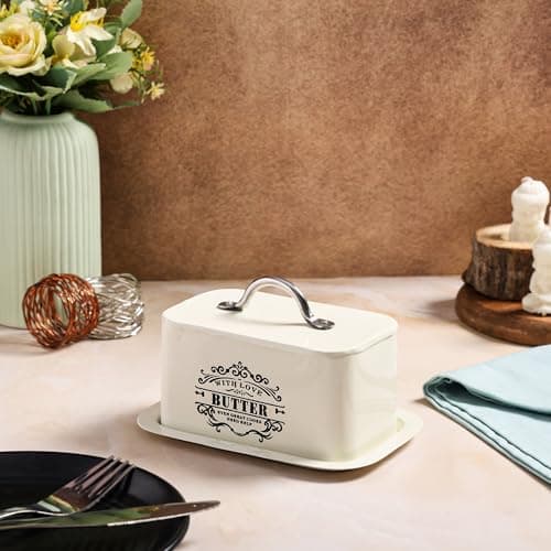True Decor Butter Storage Box for Fridge with Lid Butter Dishes Box Butter Box 500 gm Container (Off White)