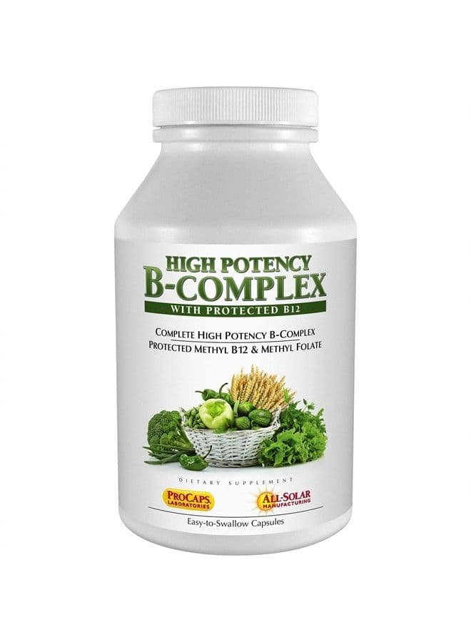 High Potency B-Complex 60 Capsules - with High Levels of Folate Complex & Biotin, Promotes Cellular Growth, Energy, Immune Function, Detoxification, Fat Metabolism & More