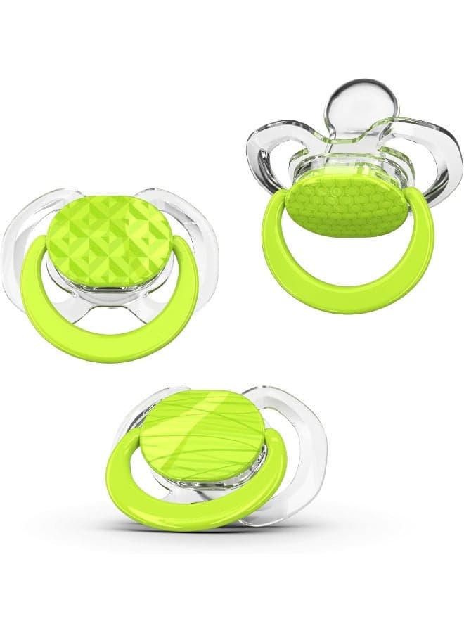 Smilo Orthodontic Pacifier, Expands to Support The Palate During Soothing, Green, Stage 3 Suitable from 9 to 18 Months (Pack of 3)