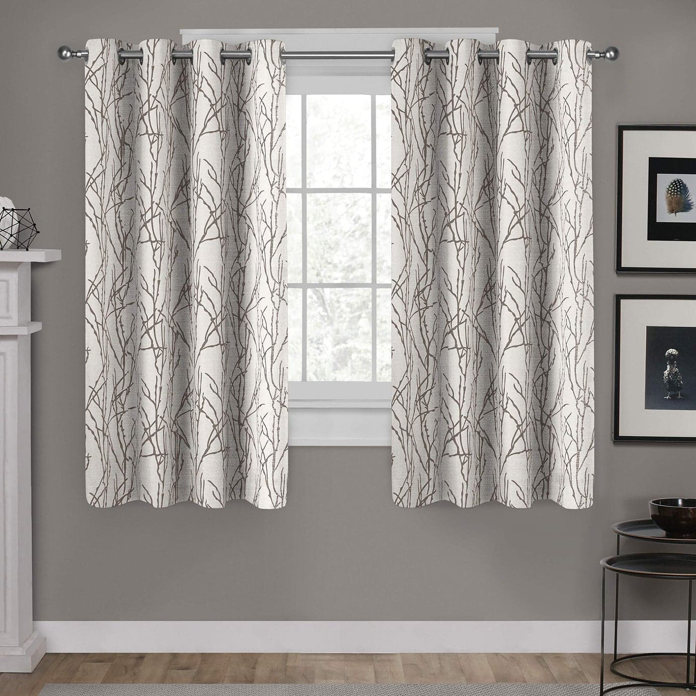 Exclusive Home Curtains EH827102 263G Branches Linen Blend Window Curtain Panel Pair with Grommet Top 54x63 Natural 2 Piece