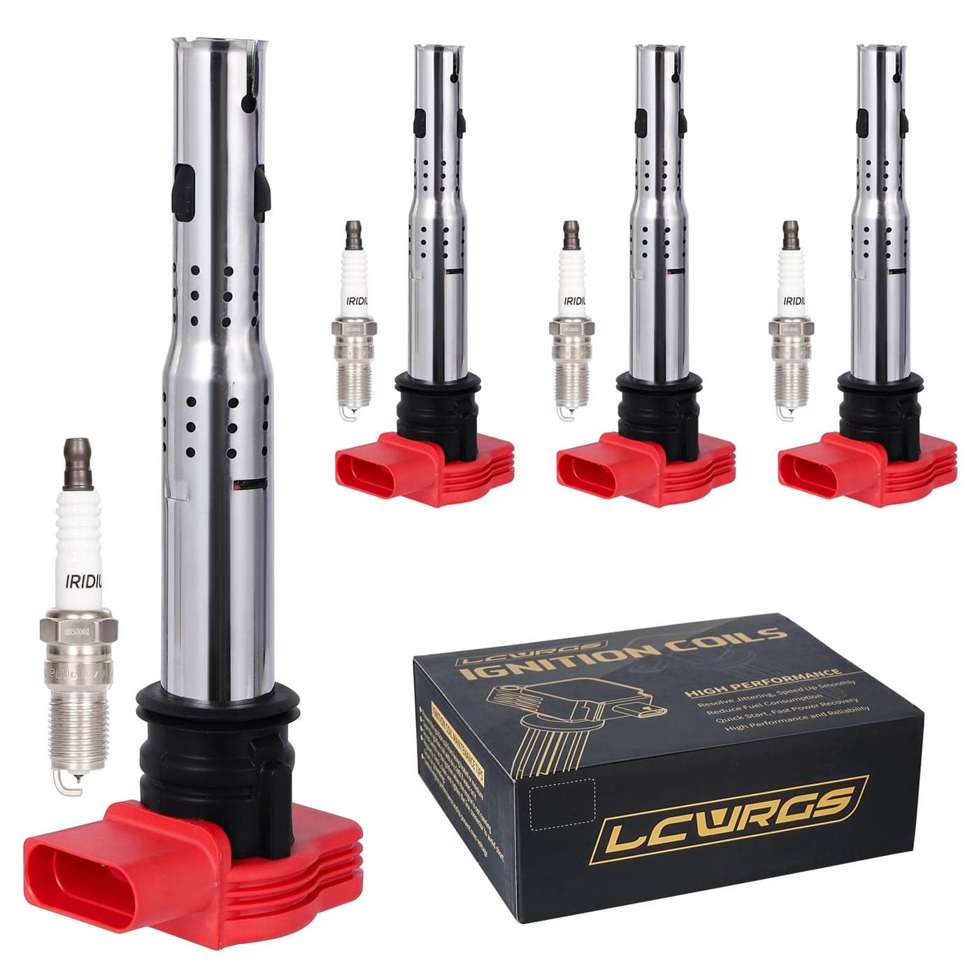 Set of 4 Ignition Coil Pack and Spark Plugs Fits for 20T 2006 2007 2008 2009 2010 2011 2012 2013 2014 2015 2016 Audi A4 TT Volkswagen VW GTI CC Passat Beetle Jetta 20L Replaces UF529