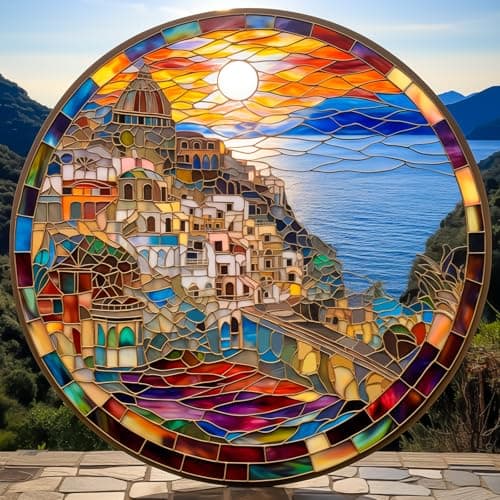 Bgraamiens PuzzleCinque Terre Sunset1000Piece Jigsaw PuzzleStained Glass Style Italian Coastline Perfect for Adults and Teens Challenging and Vibrant Art Puzzle for Home Dcor