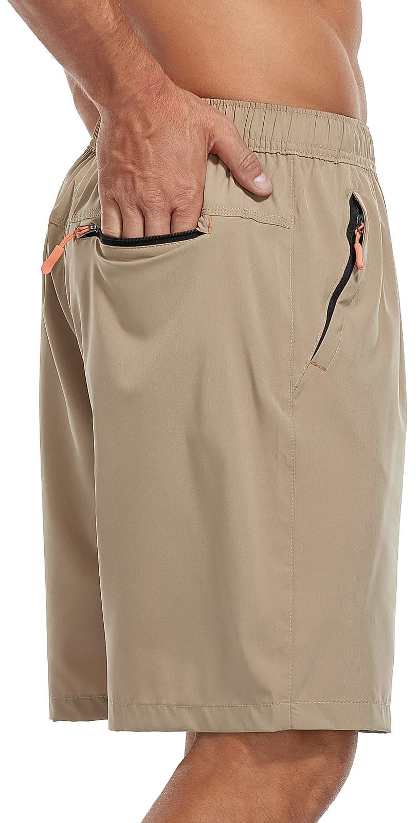 SPOSULEI Men's Athletic Shorts Quick Dry Lightweight Gym Running Casual 7 Inch Inseam Shorts with Zipper Pockets Khaki 2X-Large