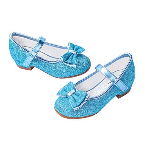 Stelle Girls Dress Shoes Glitter Princess Shoe Flower Mary Jane Low Heels Party Wedding Prom Footwear for Toddler Kids(T08-Blue, 11ML)
