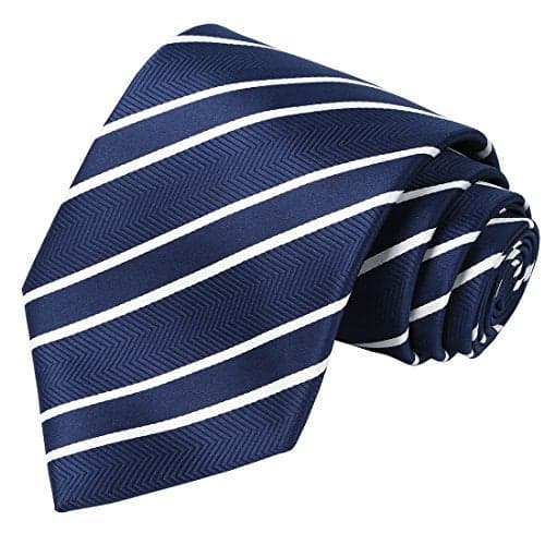 KissTies Mens 63'' XL Extra Long Tie Navy Blue Striped Tall Man Necktie + Gift Box