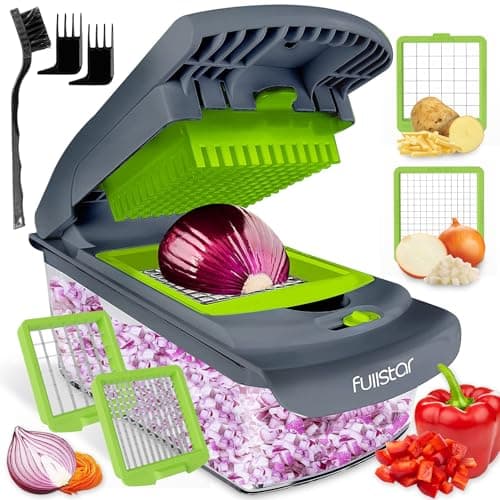 Fullstar Vegetable Chopper and Spiralizer Food Chopper with Container Fruit Slicer Kitchen Gadgets Accessories Home Essentials 2 in 1 GrayGreen