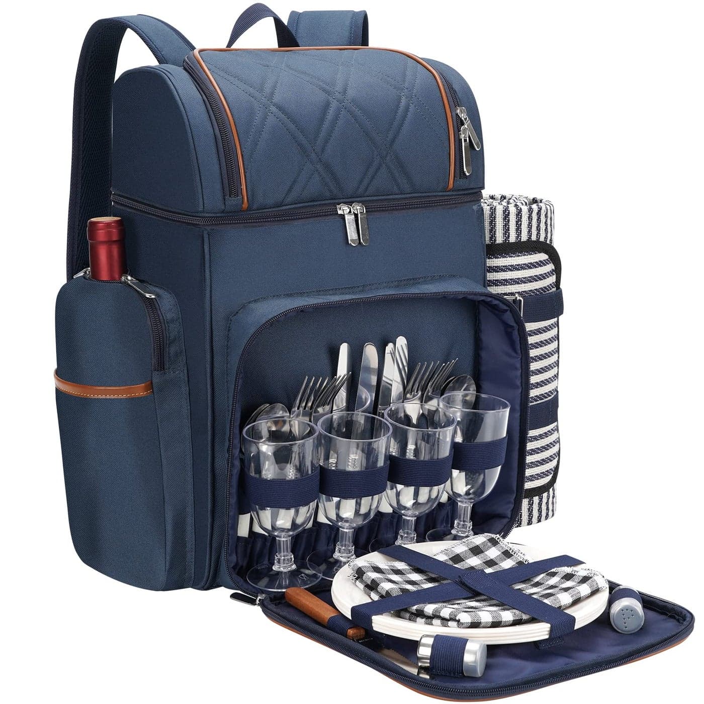 Picnic Backpack for 4Picnic Basket SetLeakproof Picnic BagBeach Cooler Backpack with Insulated Cooler Wine PouchPicnic Blanket Double Deck Picnic Backpack for BeachCampingParkBrushedKhaki