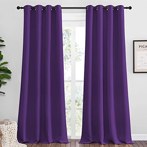 NICETOWN Purple Blackout Curtains 96 inches Long Niose Reducing and Thermal Insulated Room Darkening Curtains for Girls Bedroom Living Room Window Decoration 55 inches Wide 2 Panels