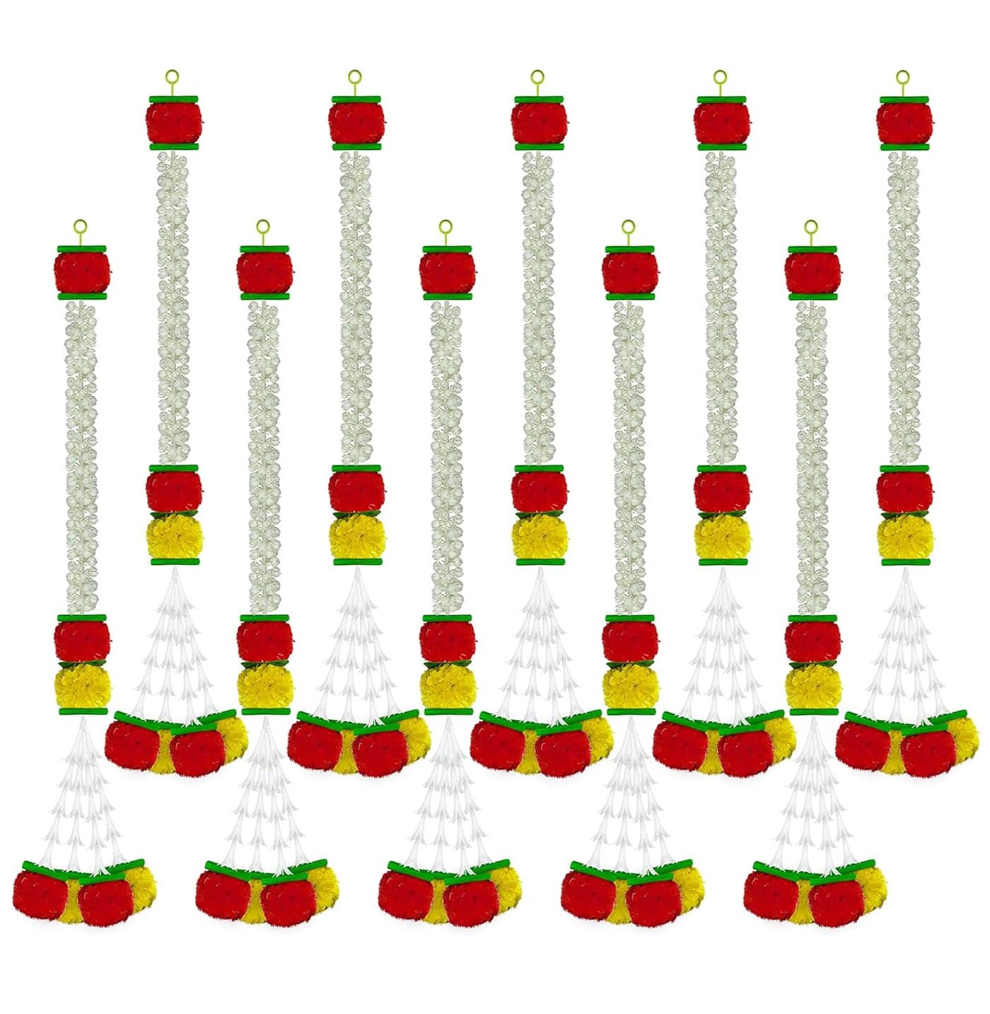 iHandikart Marigold Jasmine Garland with Rajnigandha Flower in The Bottom Used for Festival DecorationOffice Home Diwali Decoration Size 28 Inches Colour Yellow Red Pack of 10 3330710