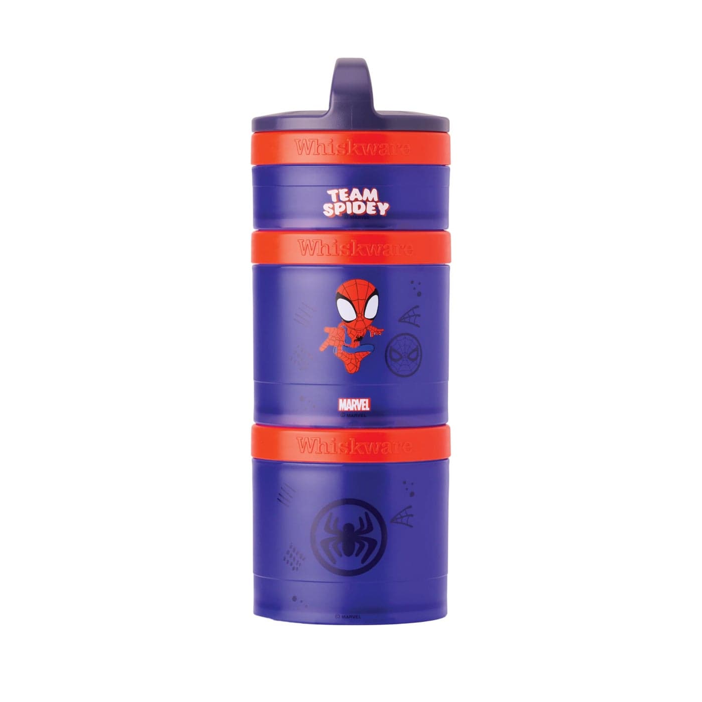 Whiskware SpiderMan Team Spidey Stackable Snack Containers for Babies Kids and Toddlers 3 Stackable Snack Cups for School or Travel Cupholder Friendly Peter Parker