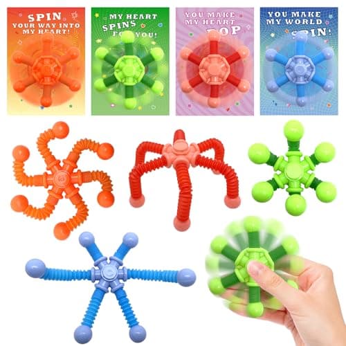 Gocozer 28 Pack Kids Valentines Cards with Pop Tubes Finger Spinner 56 Count Unisex Kids Party Favor for Valentines Day