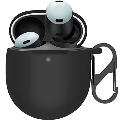 LDSXAY for Google Pixel Buds Pro 2 (2024) & Pixel Buds Pro (2022) Case Cover, Soft Silicone Shockproof Protective Case Skin with Carabiner (Black)