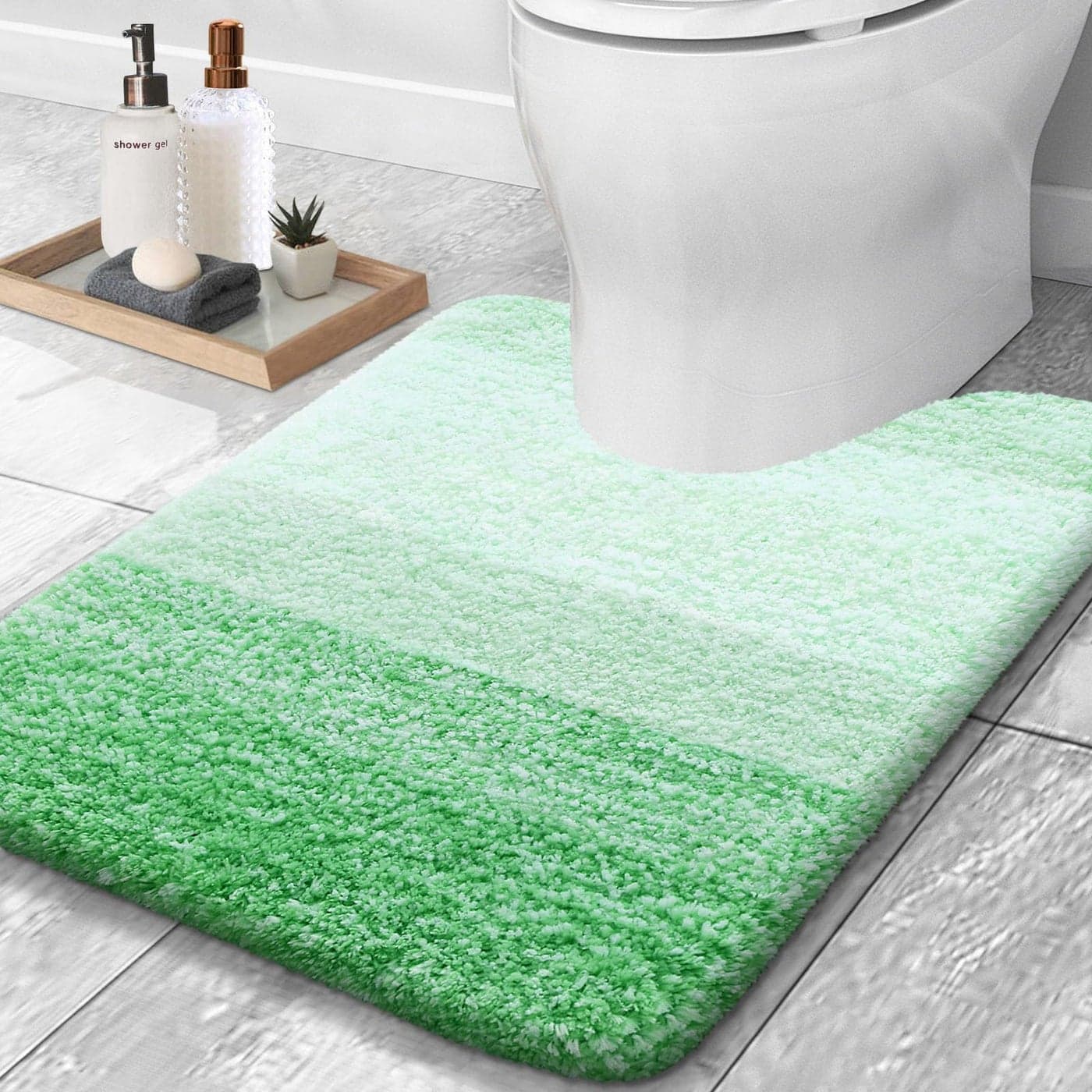 OLANLY Luxury Toilet Rugs UShaped 24x20 Extra Soft and Absorbent Microfiber Bathroom Rugs NonSlip Plush Shaggy Bath Mat Machine Wash Dry Contour Bathroom Mats for Toilet Base Green