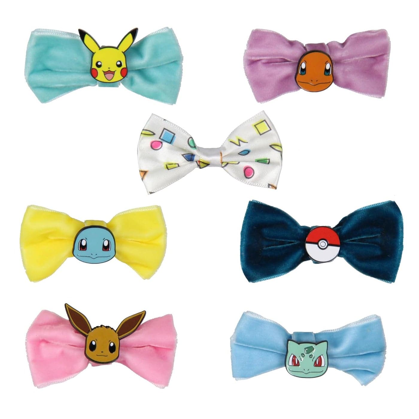Pokemon Velvet Character Hair Accessories Bows Alligator Hair Clips For Women or Girls 7 Pcs