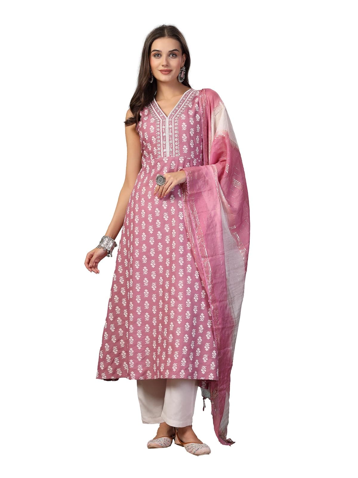 Stylum Women's Printed & Embroidered Rayon A-Line Kurta Dupatta Set