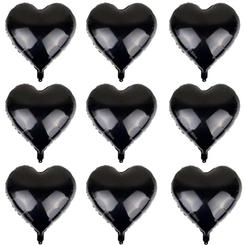 Lovoir 10 Pcs Black Heart Shape Foil Mylar Balloons 18 Inch Love Balloons for Valentines Day Birthday Party Decorations Wedding Engagement Romantic Decor Black