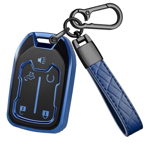 VCCARVN for GMC Key Fob Cover TPU Key Shell Case Protector Compatible with Chevy Silverado and GMC Sierra 1500 2500HD 3500HD 5 Buttons Smart Remote Key Blue