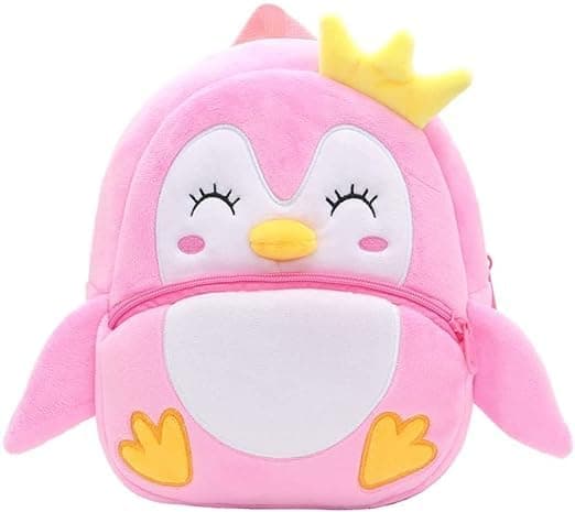 Frantic Soft Cute Kids School Bag Picnic 2 Compartment Backpack(Pink_Penguin_2024_A)