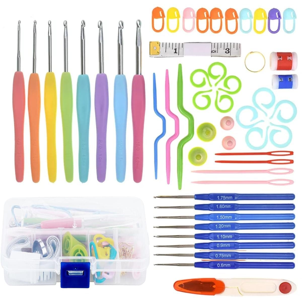 Maharsh 5286 Pcs Crochet Hook Set 16 Sizes 06mm6mmL Ergonomic Soft Grip Handles Crochet Needles Kit with Plastic Box for Arthritic Hands Crochet Starter Kit for Beginners Set of 52PCS