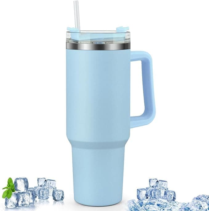 Luteti Travel Mug Coffee Cup 40oz Tumbler Straw Lid and Handle Stainless Steel Double Wall Vacuum Insulated Coffee Water Bottle Thermos for Cold Hot Coffee